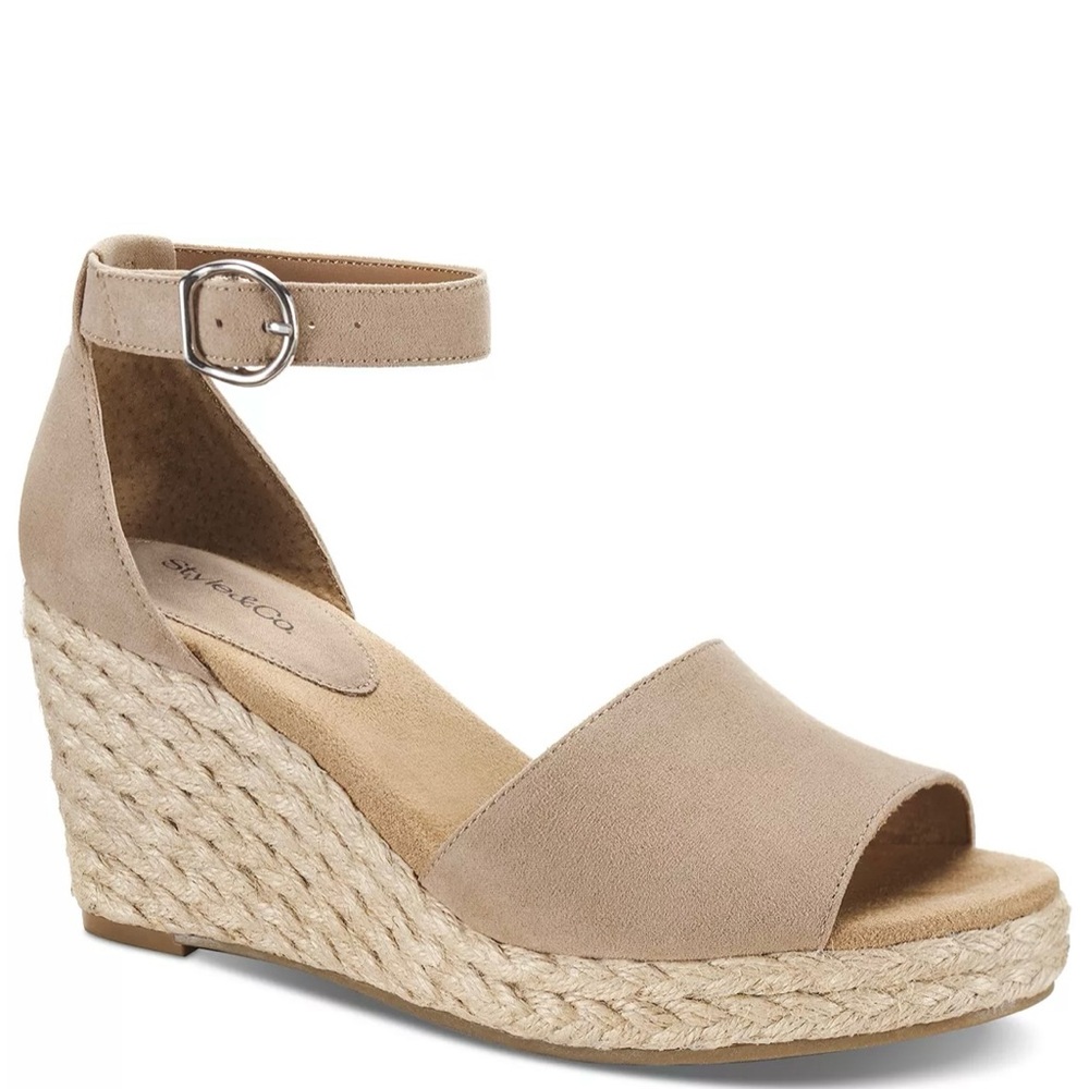 Style & Co Women’s Seleeney Wedge Sandals in Light Taupe